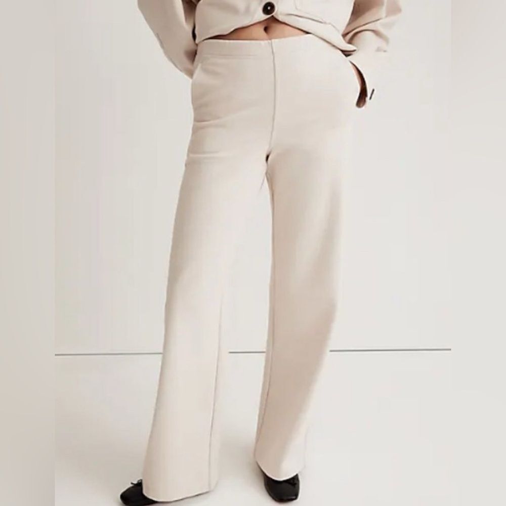 Madewell Size Small Beige Ponte Wide Leg Pants Elastic Pull On Waist Stretchy